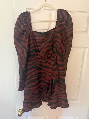 Ted Baker Black and brown Zebra-Print Mini Dress with Puff Shoulders